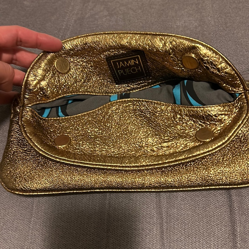 Jamin Puech Gold Magnetic Foldover Leather Clutch